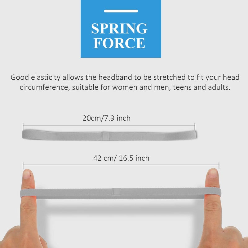 Bememo 4 Pieces Thick Non-Slip Elastic Sport Headbands Hair Headbands for Women and Men (Black, White, Grey, Royal Blue) - Image 2